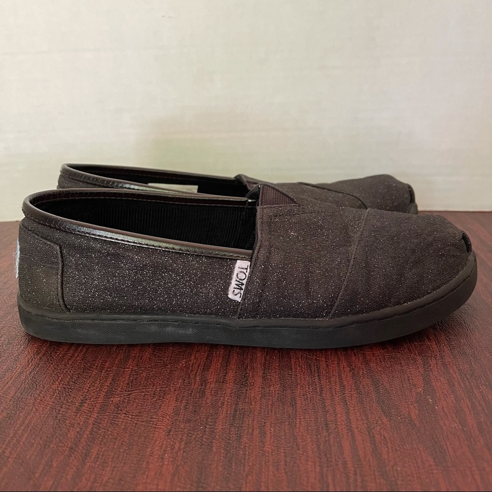 TOMS CLASSIC SLIP ON SHOES BLACK SHIMMER GLITTER